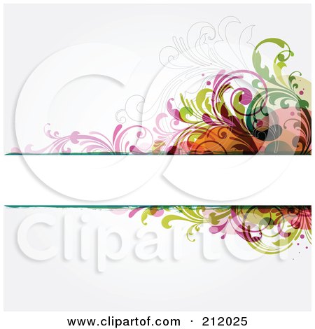 Royalty-Free (RF) Clipart Illustration of a Blank Box Borderd By Colorful Vine Scrolls On An Off White Background by OnFocusMedia