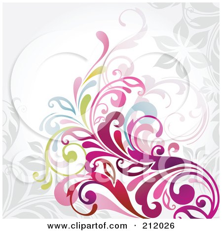 Royalty-Free (RF) Clipart Illustration of Colorful Vine Scrolls On A Grey Background by OnFocusMedia