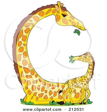 Royalty-Free (RF) Clipart Illustration of a Baby And Mother Giraffe Forming The Shape Of The Letter G by Maria Bell