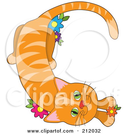 Royalty-Free (RF) Clipart Illustration of a Striped Orange Cat In The Shape Of The Letter C by Maria Bell