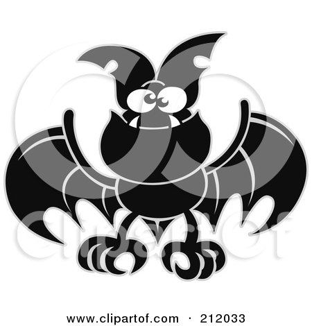 Royalty-Free (RF) Clipart Illustration of a Black Bat With Fangs by Zooco
