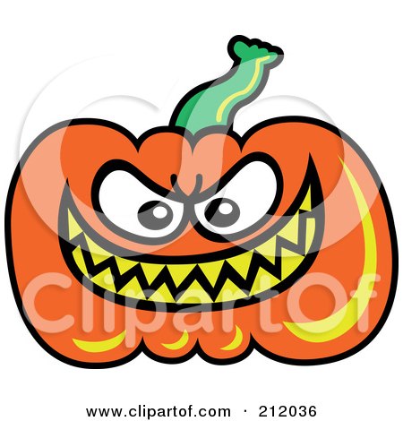 Royalty-Free (RF) Clipart Illustration of a Plump Orange Pumpkin With A Mean Yellow Grin by Zooco