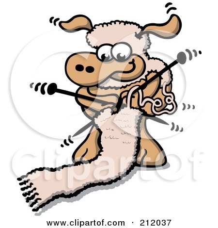 Royalty-Free (RF) Clipart Illustration of a Sheep Knitting A Wool Scarf by Zooco