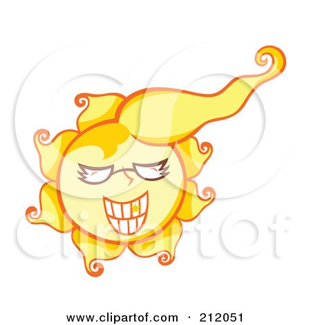 Royalty-Free (RF) Clipart Illustration of a Happy Sun Face With Curly Hair by Cherie Reve