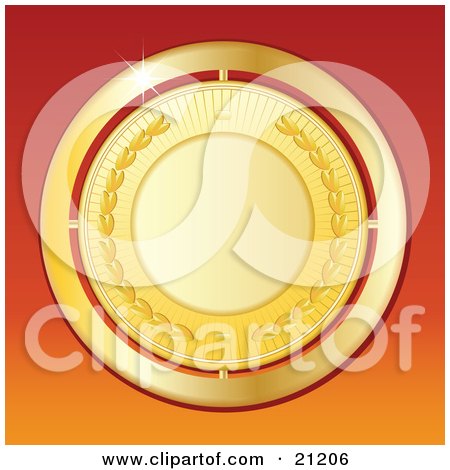 Clipart Illustration of a Shiny Golden Medallion Over A Gradient Orange Background, Symbolizing Success by elaineitalia