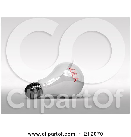Royalty-Free (RF) Clipart Illustration of a 3d Shiny White Light Bulb With The Red Word Idea On It by stockillustrations