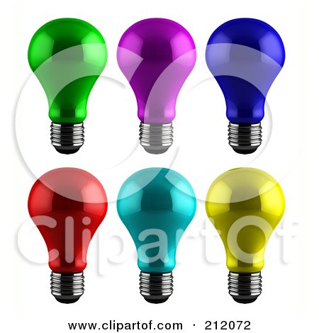 Royalty-Free (RF) Clipart Illustration of a Digital Collage Of Six Colorful Light Bulbs by stockillustrations