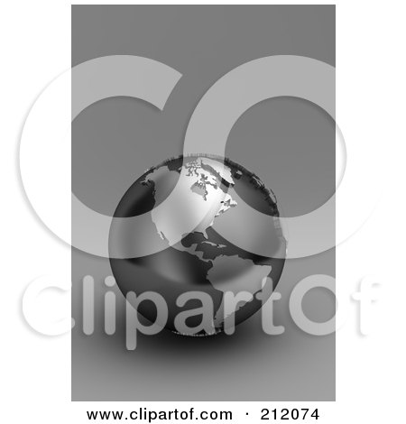 Royalty-Free (RF) Clipart Illustration of a 3d Black And Silver Globe Of North And South America On Gray by stockillustrations