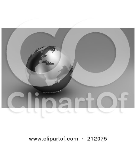 Royalty-Free (RF) Clipart Illustration of a 3d Black And Silver Globe Of Europe And Africa On Gray by stockillustrations