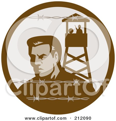 Royalty-Free (RF) Clipart Illustration of a Prisoner Of War Near A Tower by patrimonio