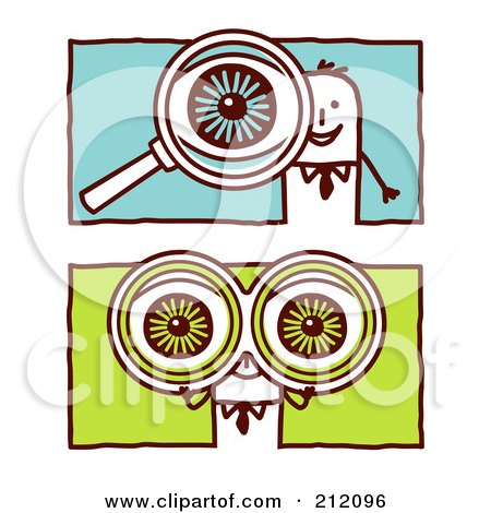 Royalty-Free (RF) Clipart Illustration of a Digital Collage Of Stick Business Men With Binoculars And A Magnifying Glass by NL shop