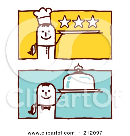 Royalty-Free (RF) Clipart Illustration of a Digital Collage Of Stick Chef Men With Serving Platters by NL shop