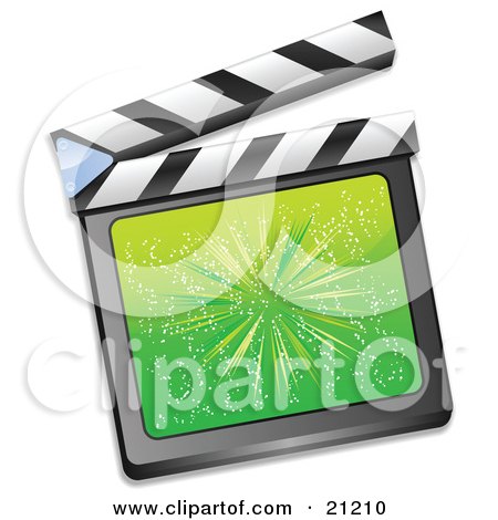 Clipart Illustration of a Light Burst On A Green Clapperboard, On A White Background by elaineitalia