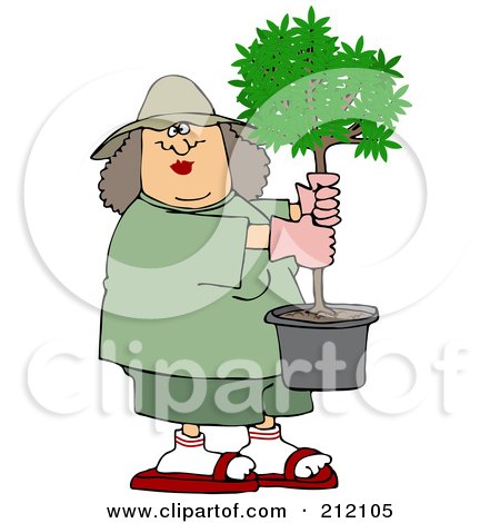Royalty-Free (RF) Clipart Illustration of a Caucasian Woman Carrying A Small Potted Tree by djart