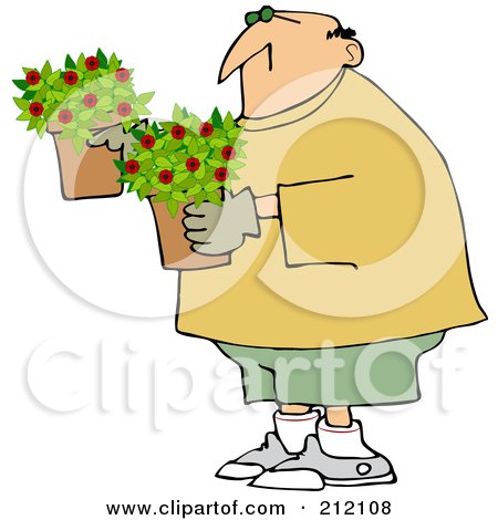 Royalty-Free (RF) Clipart Illustration of a Caucasian Man Carrying Miniature Rose Pots by djart
