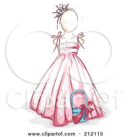 Royalty-Free (RF) Clipart Illustration of a Sketched Flower Girl In A Pink Dress by BNP Design Studio
