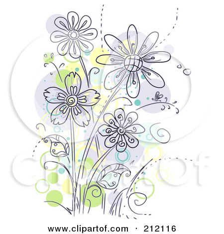 Royalty-Free (RF) Clipart Illustration of a Group Of Purple Flowers With Green And Yellow Spots by BNP Design Studio