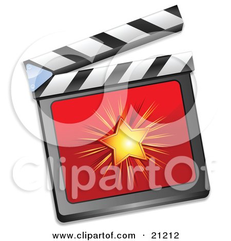 Clipart Illustration of a Shining Star On A Red Clapperboard, Over A White Background by elaineitalia