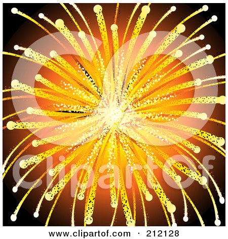 Royalty-Free (RF) Clipart Illustration of a Bursting Golden Firework In The Sky by elaineitalia