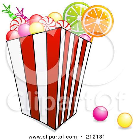 Royalty-Free (RF) Clipart Illustration of a Bucket Of Colorful Gum Balls And Hard Candy by elaineitalia