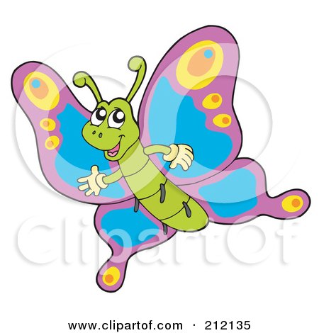 Royalty-Free (RF) Clipart Illustration of a Cute Waving Butterfly Flying by visekart