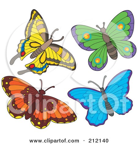 Royalty-Free (RF) Clipart Illustration of a Digital Collage Of Four Butterflies - 1 by visekart
