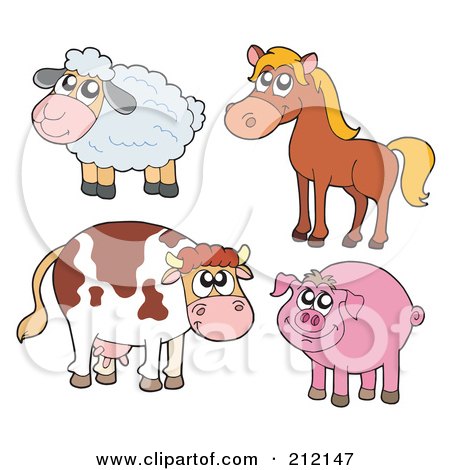 Royalty-Free (RF) Clipart Illustration of a Digital Collage Of A Sheep, Horse, Cow And Pig by visekart