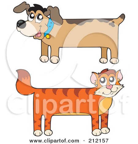 Royalty-Free (RF) Clipart Illustration of a Digital Collage Of A Long Stretched Cat And Dog by visekart