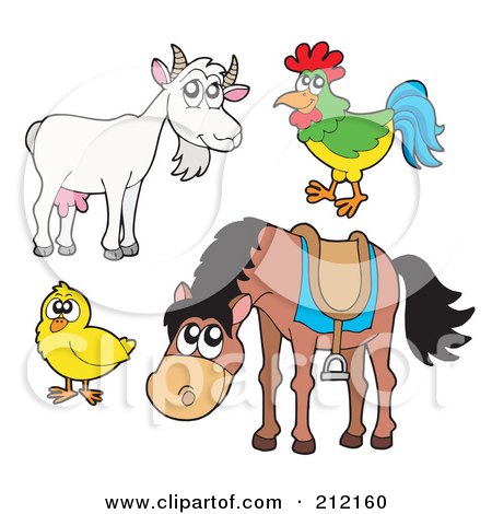 Royalty-Free (RF) Clipart Illustration of a Digital Collage Of A Goat, Rooster, Chick And Horse by visekart