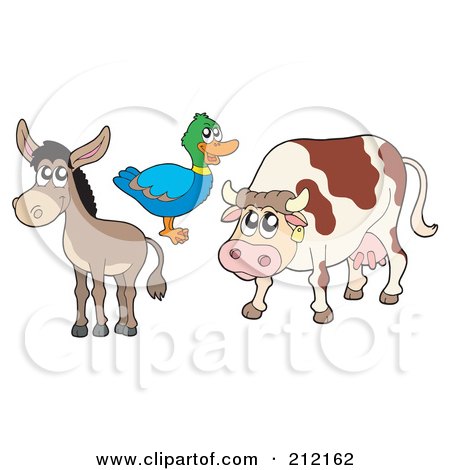 Royalty-Free (RF) Clipart Illustration of a Digital Collage Of A Donkey, Duck And Cow by visekart