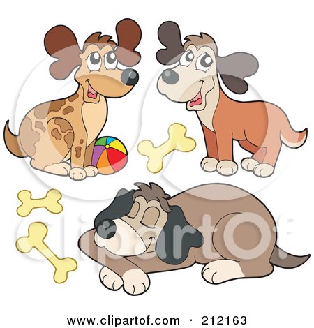 Royalty-Free (RF) Clipart Illustration of a Digital Collage Of Three Dogs And Bones by visekart