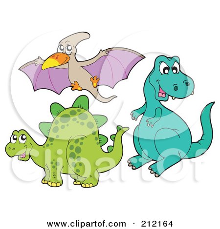Royalty-Free (RF) Clipart Illustration of Three Dinosaurs by visekart