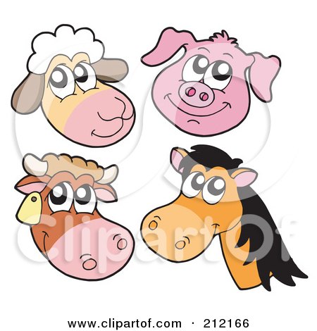 Royalty-Free (RF) Clipart Illustration of a Digital Collage Of Sheep, Pig, Cow And Horse Faces by visekart