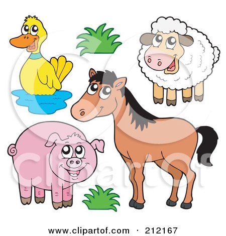 Royalty-Free (RF) Clipart Illustration of a Digital Collage Of A Duck, Sheep, Horse And Pig by visekart