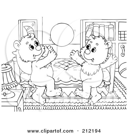 Royalty-Free (RF) Clipart Illustration of a Coloring Page Outline Of Bear Cubs Playing Catch by Alex Bannykh