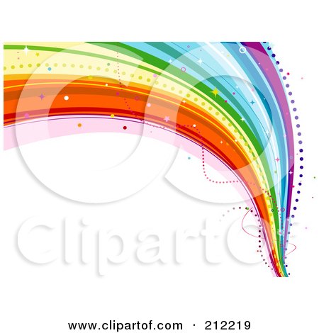 Royalty-Free (RF) Clipart Illustration of a Curving Rainbow Wave With Sparkles On White by BNP Design Studio