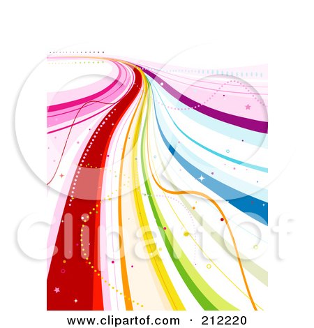Royalty-Free (RF) Clipart Illustration of a Flowing Rainbow Road Of Ribbons And Sparkles On White by BNP Design Studio