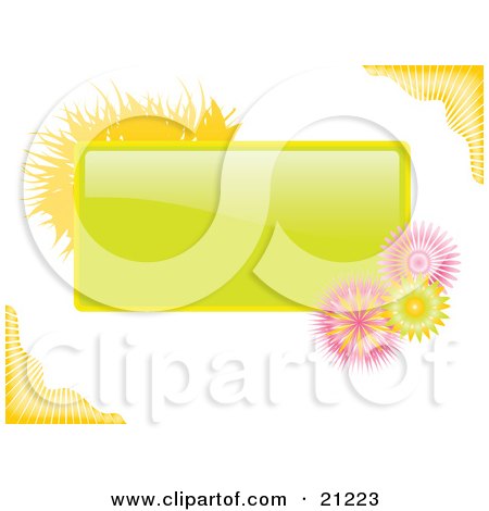 Clipart Illustration of a Green Tag With Yellow Grasses And Pink Flowers Over A White Background by elaineitalia