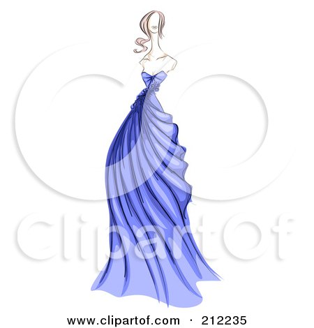 Royalty-Free (RF) Clipart Illustration of a Sketched Woman In A Blue Evening Gown by BNP Design Studio