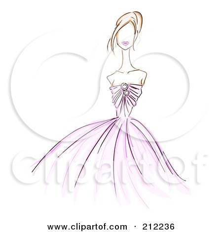 Royalty-Free (RF) Clipart Illustration of a Sketched Woman In A Purple Evening Gown by BNP Design Studio