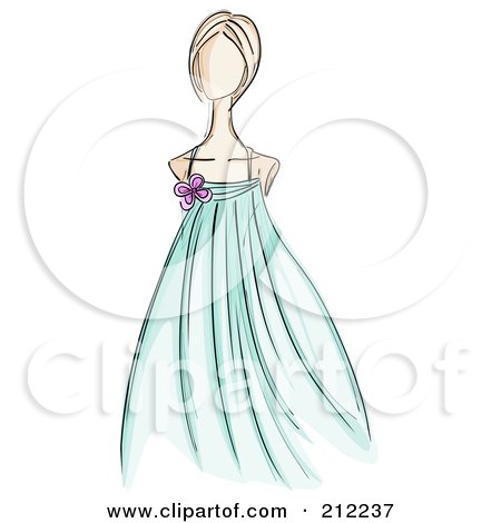 Royalty-Free (RF) Clipart Illustration of a Sketched Woman In A Turquoise Evening Gown by BNP Design Studio