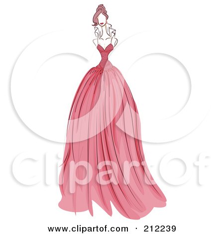 Royalty-Free (RF) Clipart Illustration of a Sketched Woman In A Pink Evening Gown by BNP Design Studio
