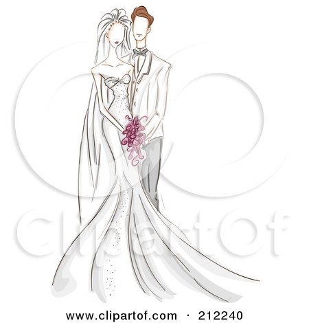 Royalty-Free (RF) Clipart Illustration of a Sketched Wedding Couple With The Groom Beside His Bride by BNP Design Studio