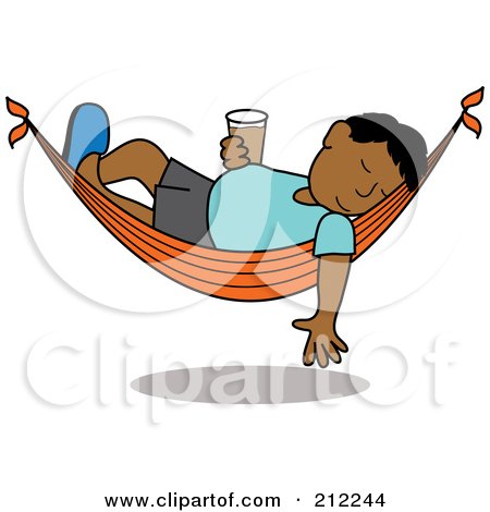 Royalty-Free (RF) Clipart Illustration of a Relaxed Hispanic Man With A Beer, Sleeping In A Hammock by Pams Clipart