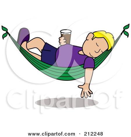 Royalty-Free (RF) Clipart Illustration of a Relaxed Blonde Caucasian Man With A Beer, Sleeping In A Hammock by Pams Clipart