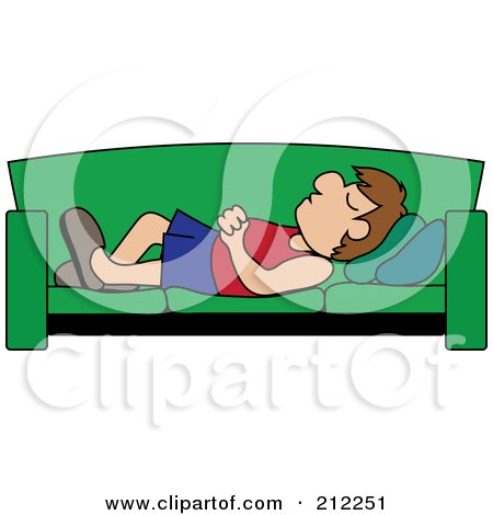 Royalty-Free (RF) Clipart Illustration of a Relaxed Brunette Caucasian Dad Napping On A Couch by Pams Clipart