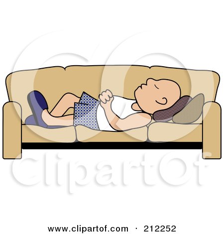 Royalty-Free (RF) Clipart Illustration of a Relaxed Bald Senior Caucasian Dad Napping On A Couch by Pams Clipart
