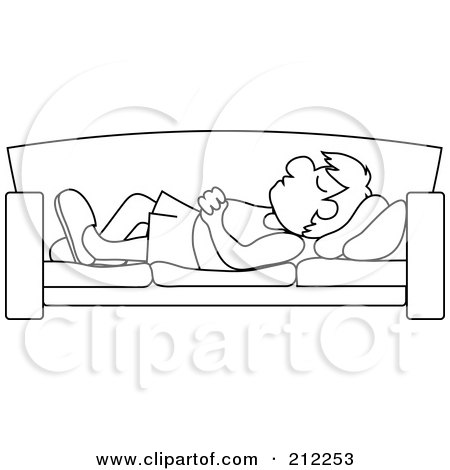 Royalty-Free (RF) Clipart Illustration of a Relaxed Outlined Dad Napping On A Couch by Pams Clipart