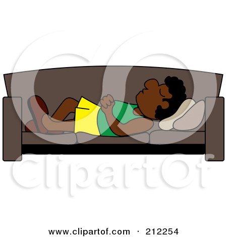 Royalty-Free (RF) Clipart Illustration of a Relaxed Black Dad Napping On A Couch by Pams Clipart