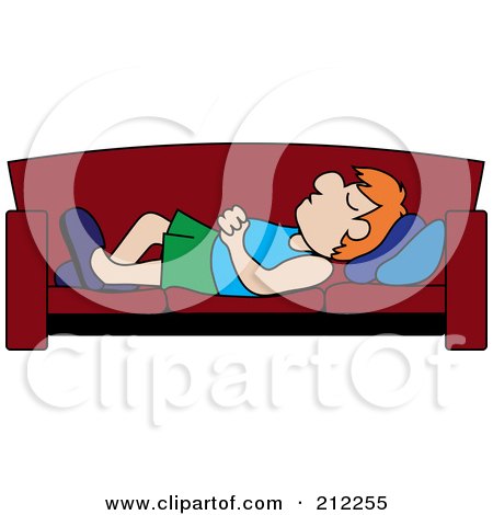 Royalty-Free (RF) Clipart Illustration of a Relaxed Red Haired Caucasian Dad Napping On A Couch by Pams Clipart
